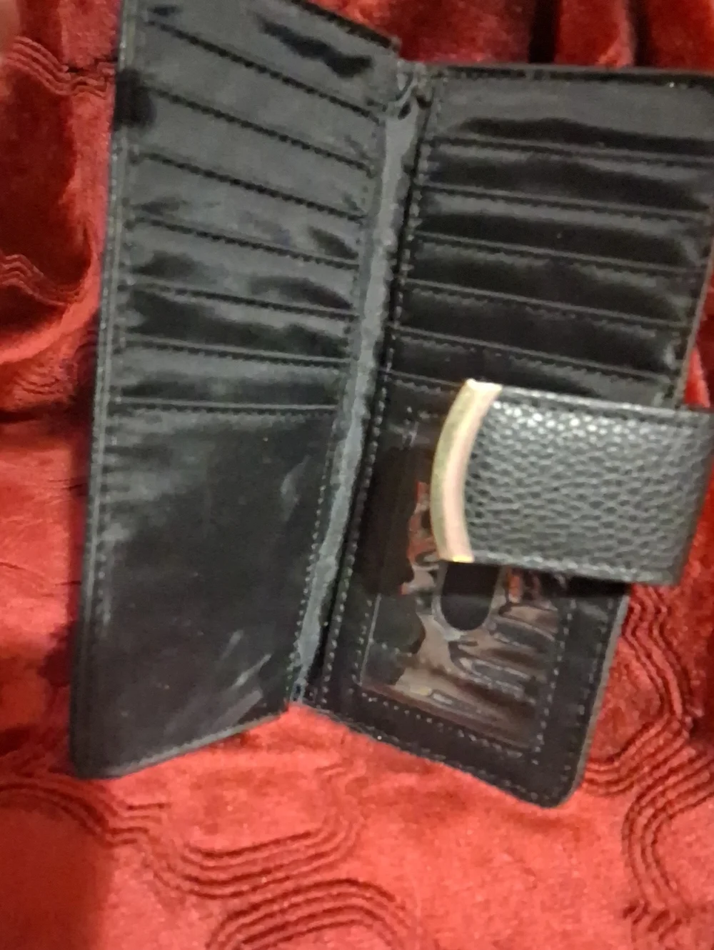 Black Pebbled Leather Clutch Wallet with Gold Accent